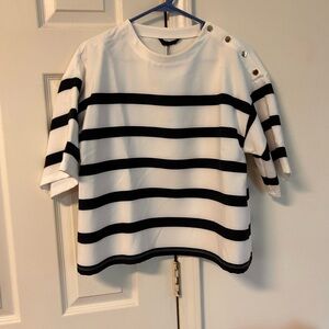 Zara Womens Black and White Striped Top, size L, NWT